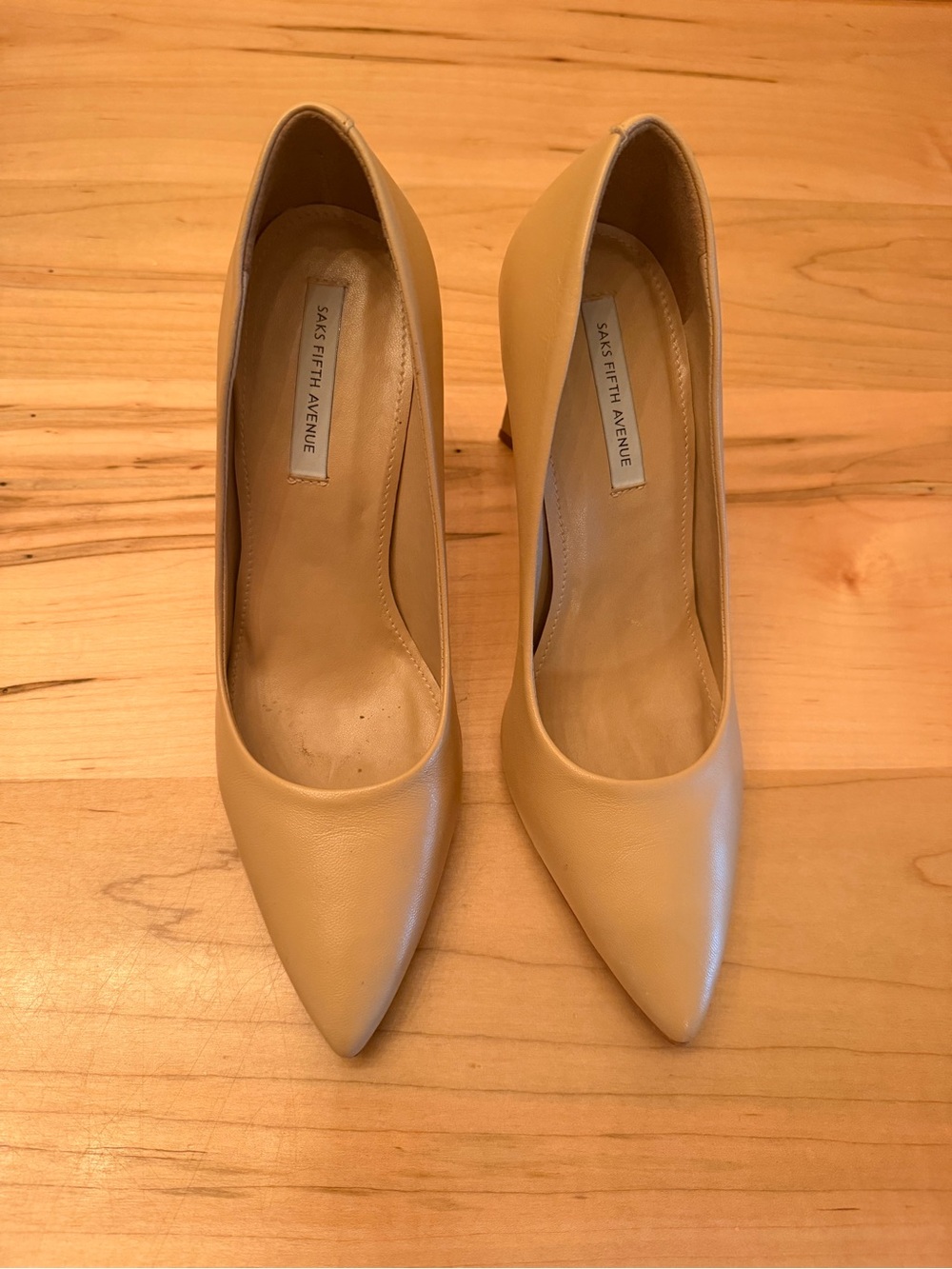 Saks Fifth Avenue Beige Pointed-Toe Leather Pumps